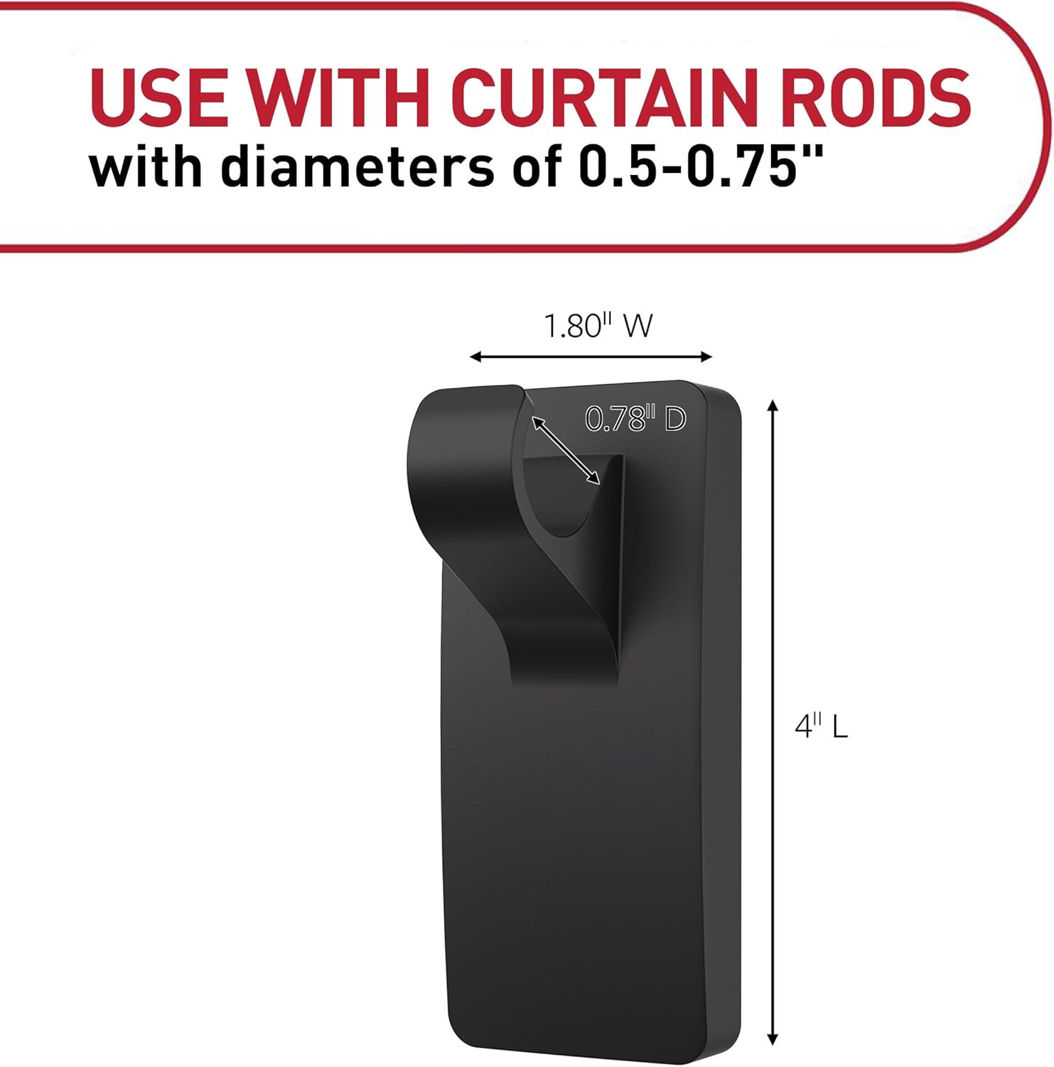 Command Curtain Rod Hooks 2 Hooks 4 Strips - Matte Black