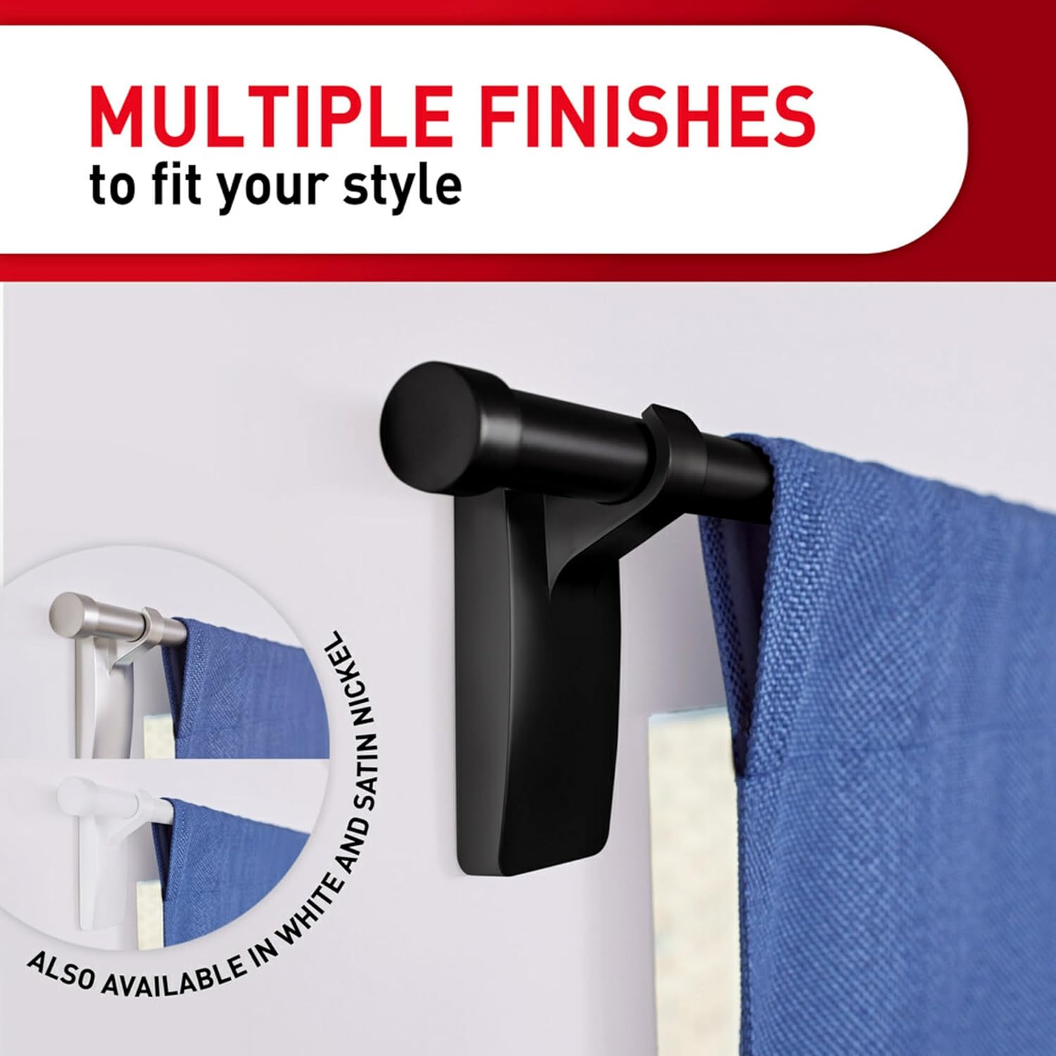 Command Curtain Rod Hooks 2 Hooks 4 Strips - Matte Black