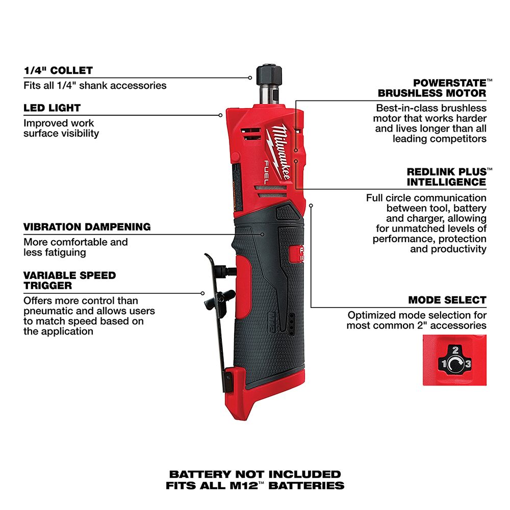 Milwaukee Electric M12 Fuel Inline DIE Grinder -Tool Only