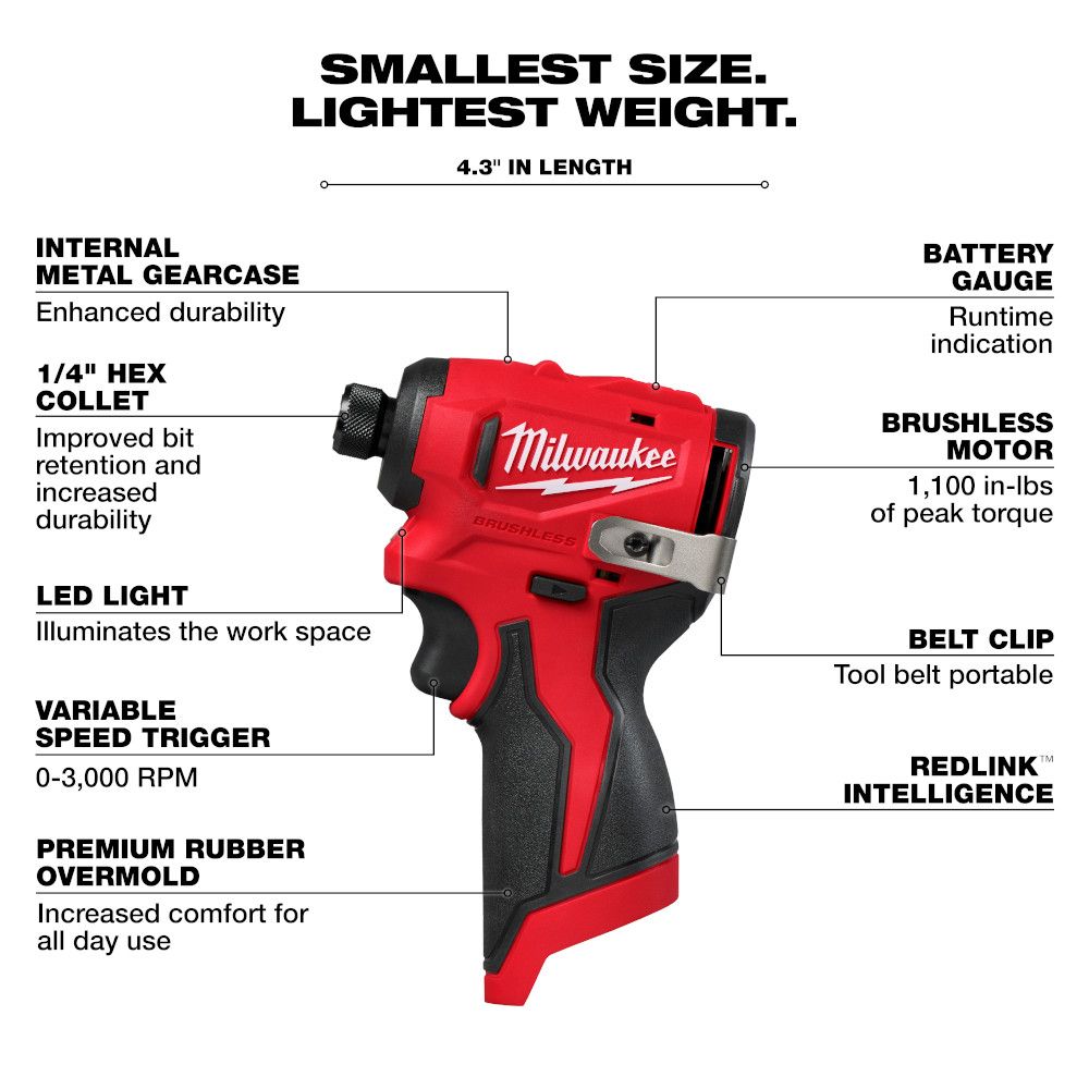 Milwaukee M12 Subcompact Brushless 1/4" Hex Impact Driver