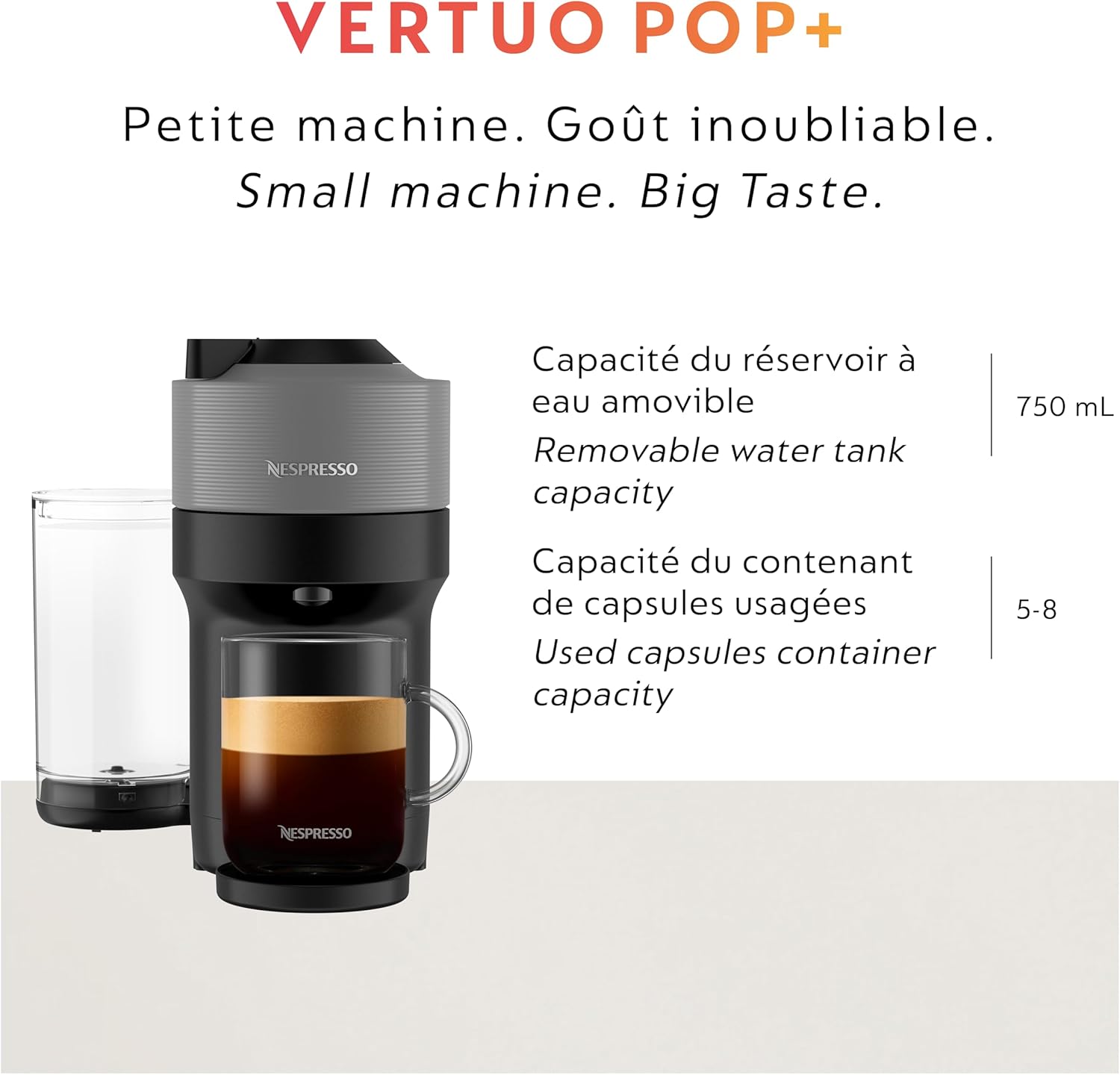 Nespresso Vertuo Pop+ Coffee and Espresso Machine by Breville - Dark Grey
