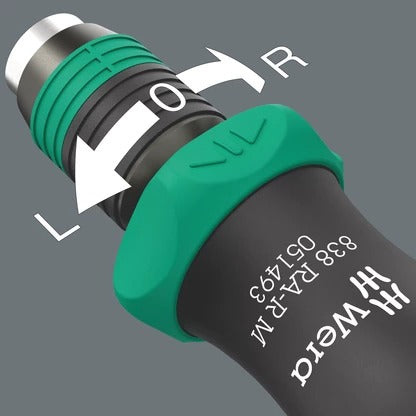 Wera - 838 RA-R M Bit-holding handle with ratchet functionality, 1/4", 1/4" x 123.5 mm