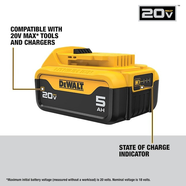 Kit de démarrage Dewalt 20V Max avec 2 batteries Lithium-Ion 5Ah et chargeur