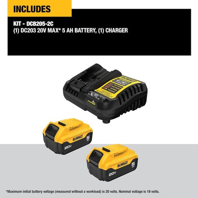 Kit de démarrage Dewalt 20V Max avec 2 batteries Lithium-Ion 5Ah et chargeur