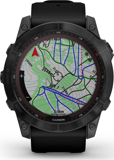 Garmin Fenix 7X Sapphire Solar Larger Sized Adventure Smartwatch - Black DLC Titanium with Black Band