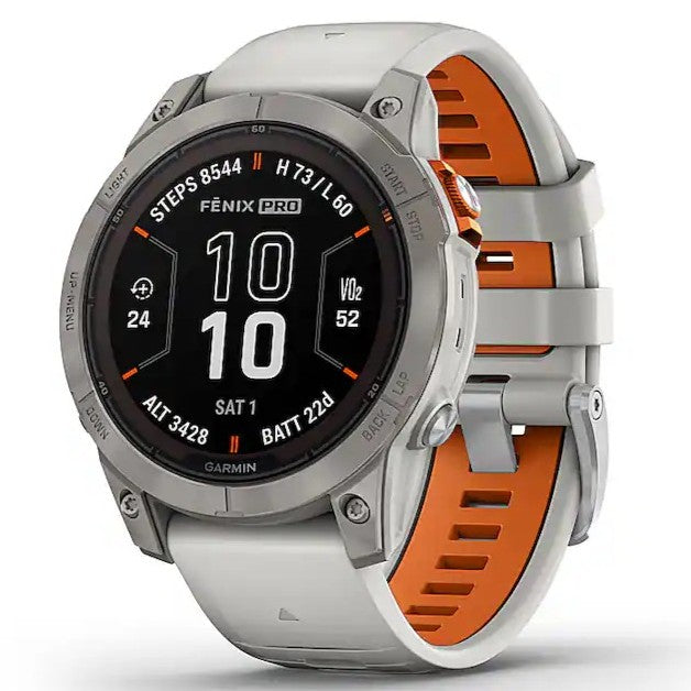 Garmin Fēnix 7 Pro Sapphire Solar Multisport GPS Smartwatch - Fog Gray/Ember Orange