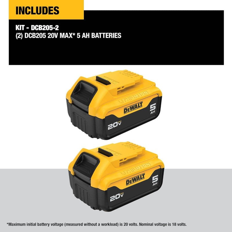 Dewalt 20V Max XR 5.0Ah Lithium Ion Battery - 2pack