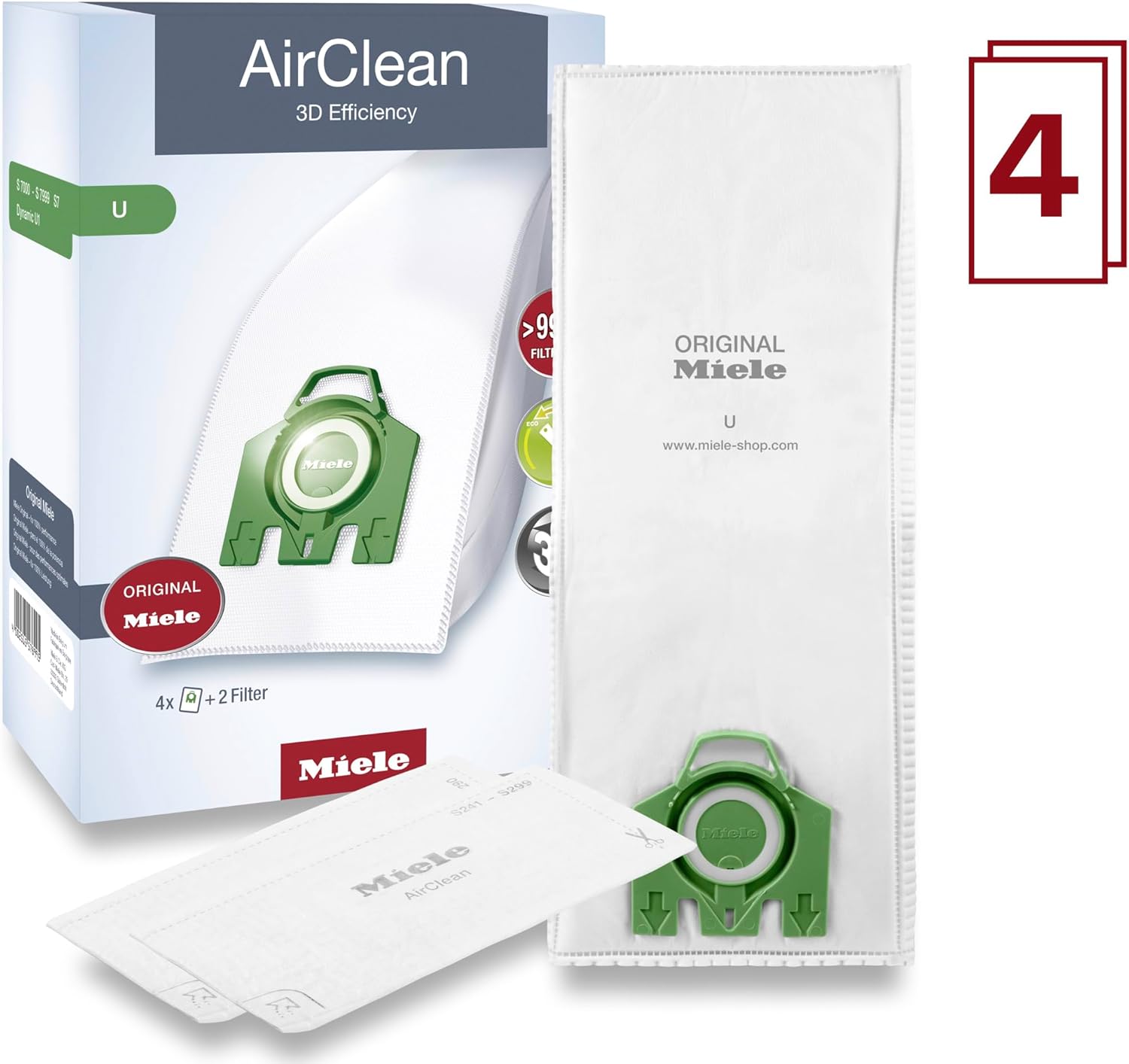 Miele AirClean 3D Efficiency U 4 Vacuum Bags & 2 Filter