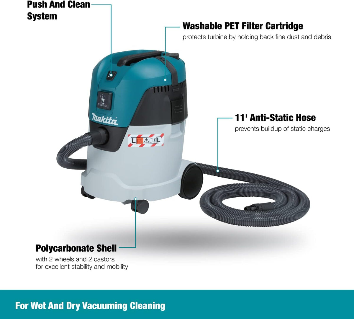 Makita 25.0 L Push and Clean L Class Dust Extractor 9.4A for Wet & Dry Cleaning