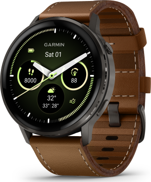 Garmin Venu 4 Advanced Health and Fitness GPS Smartwatch 45mm - Slate with Black Silicone Band/Brown Leather Band