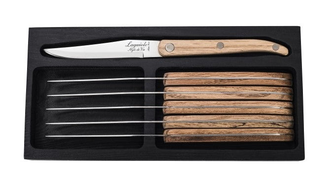 Laguiole Innovation Collection Steak Knives - Set of 6 - Oak Wood