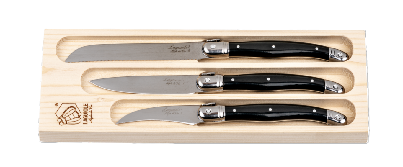 Laguiole Premium Collection Kitchen Knives Set of 3 - Black