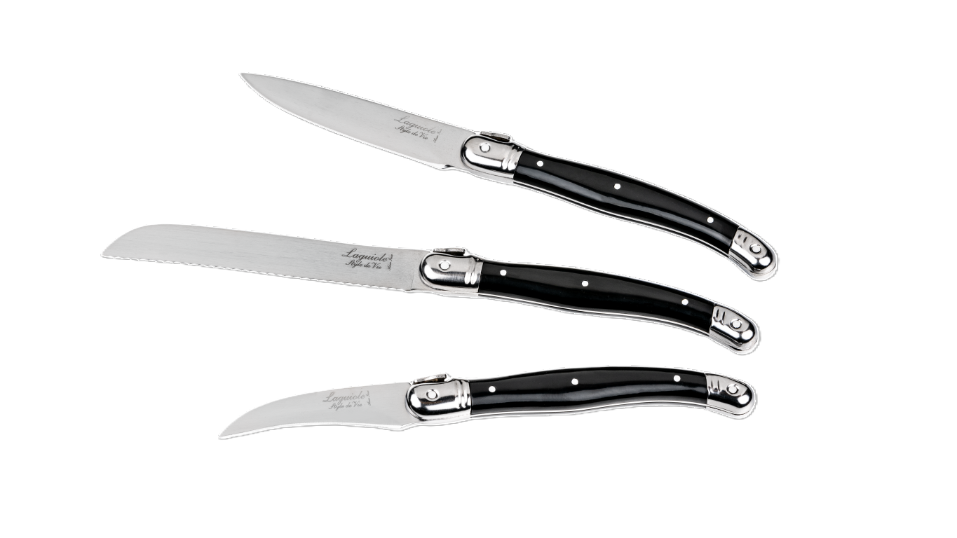 Laguiole Premium Collection Kitchen Knives Set of 3 - Black