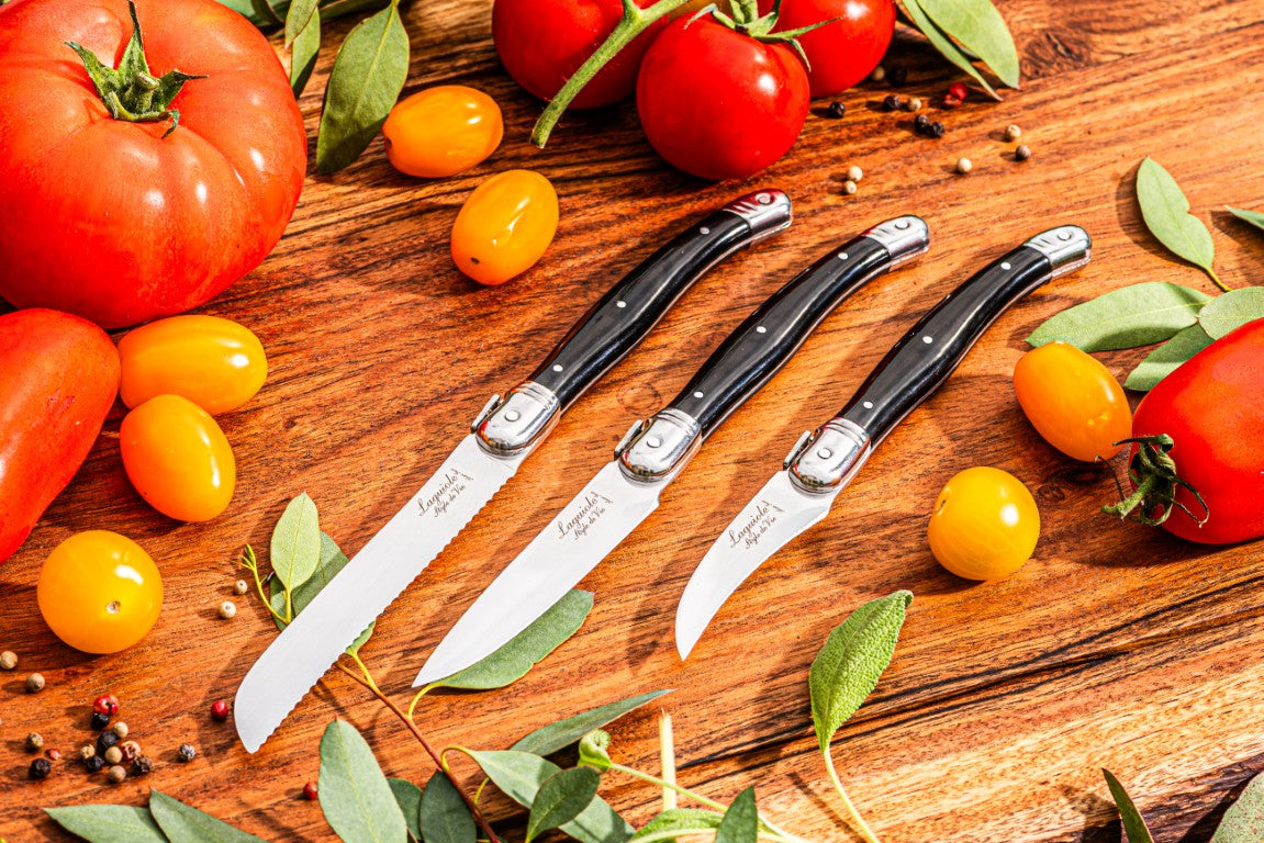 Laguiole Premium Collection Kitchen Knives Set of 3 - Black