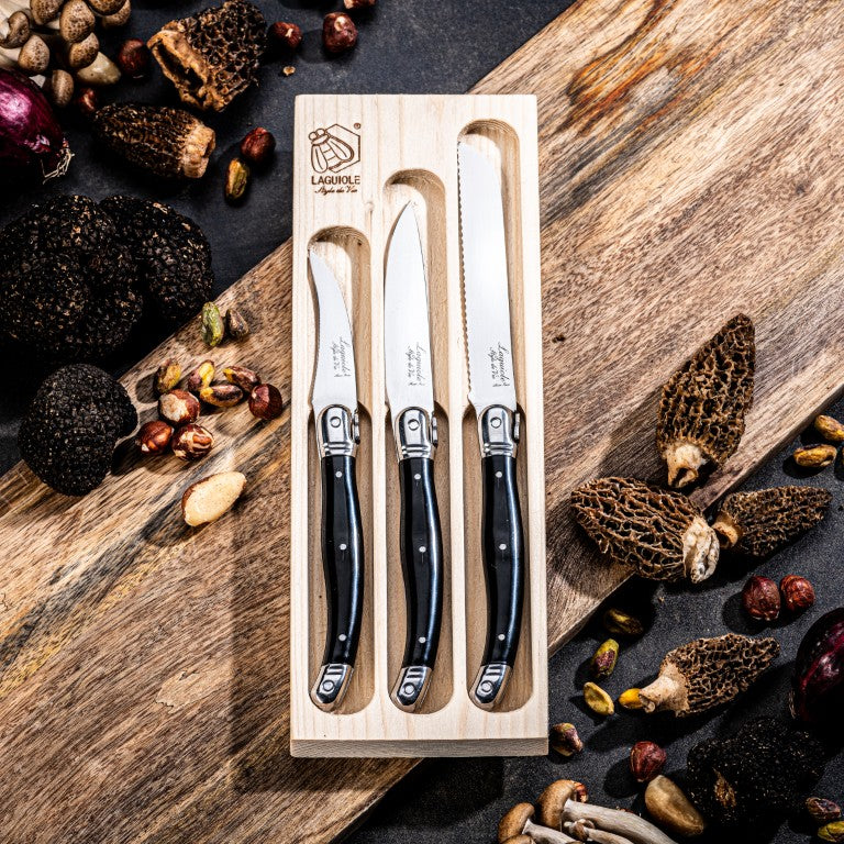Laguiole Premium Collection Kitchen Knives Set of 3 - Black
