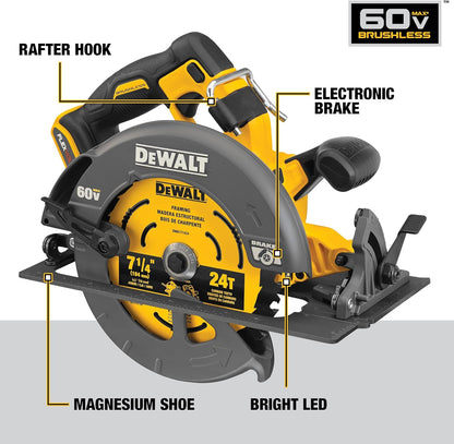 Scie circulaire sans fil Dewalt, 60 V, avec ensemble de freins, 7,25 po