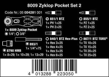 Wera 8009 Zyklop Pocket Set 2 - Jeu de cliquets - 18 pièces