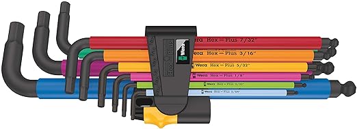 Jeu de 2 clés en L impériales multicolores Wera 950/9 Hex-Plus - 9 pièces 
