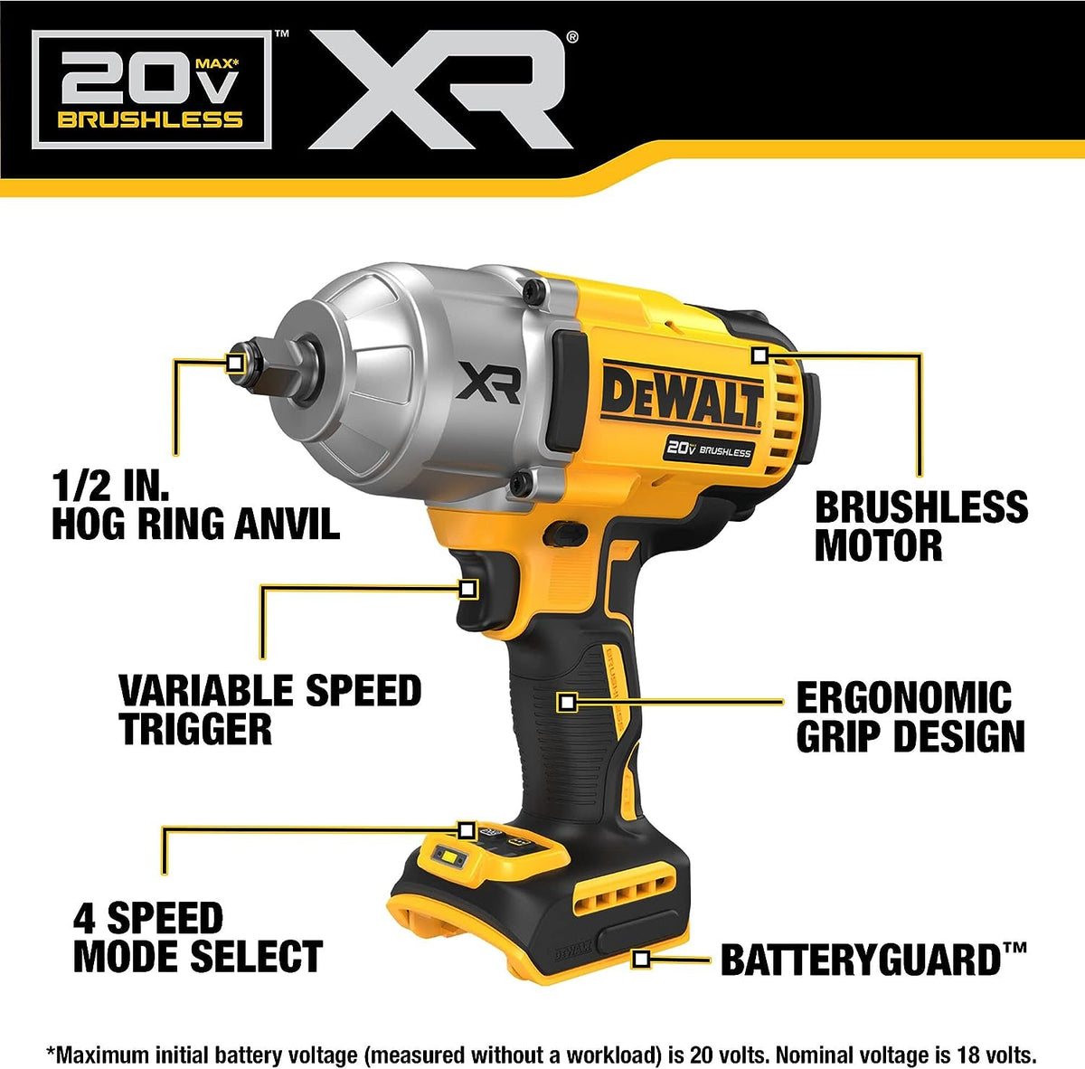 Dewalt 20V Max Clé à chocs sans fil 1/2" - Outil seul