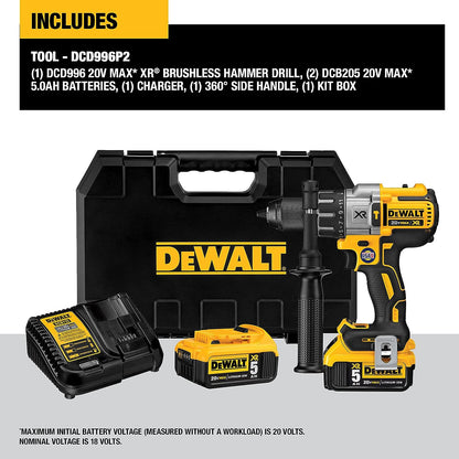 Dewalt Kit de perceuse à percussion sans balais à 3 vitesses au lithium-ion 20 V Max XR 