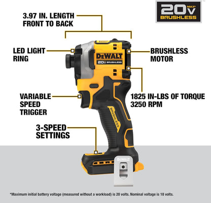 Dewalt 20V Atomic 1/4 in. 3-Speed Brushless Impact Driver (Tool Only)
