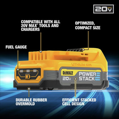 Kit de démarrage Dewalt 20V Max avec batterie compacte Powerstack et chargeur