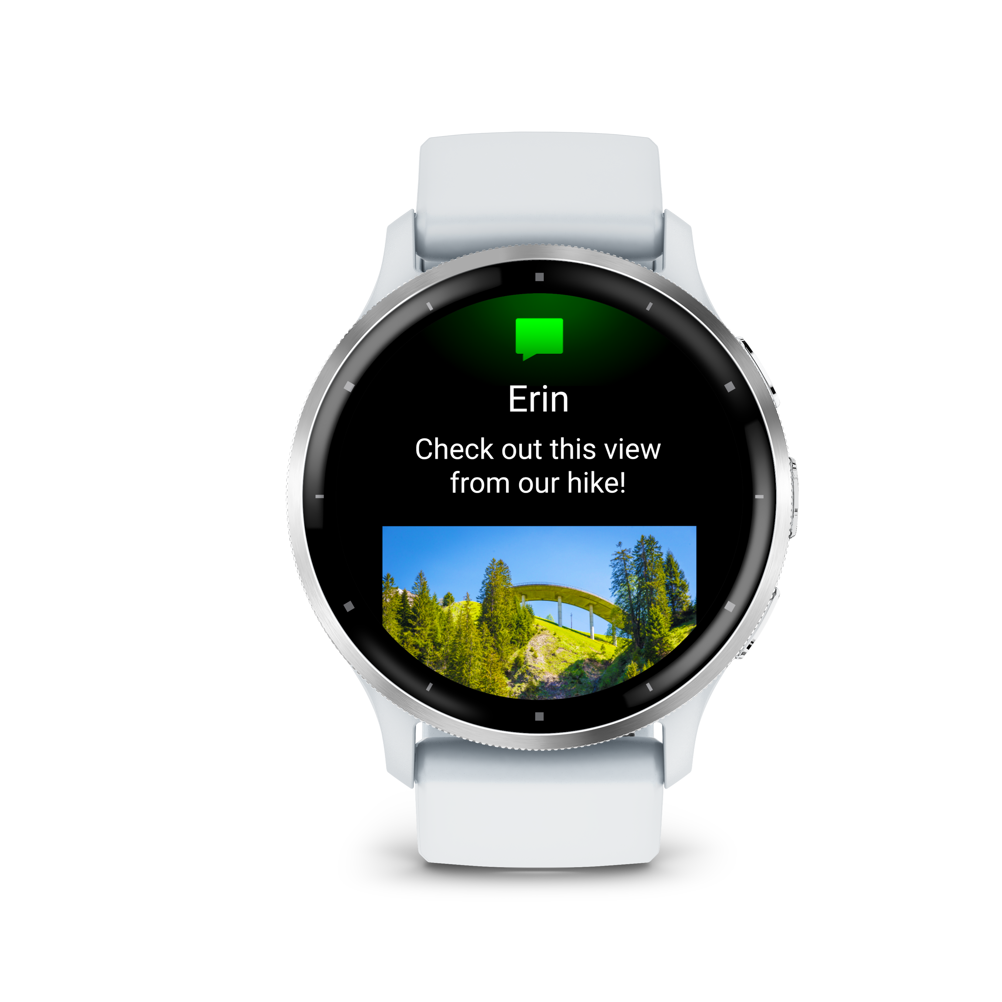 Garmin Venu 3 - Lunette en acier inoxydable argentée avec boîtier en pierre blanche et bracelet en silicone