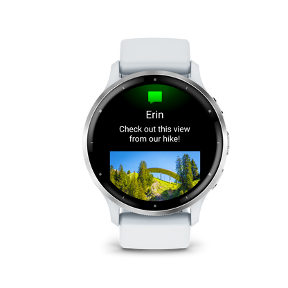 Garmin Venu 3 - Lunette en acier inoxydable argentée avec boîtier en pierre blanche et bracelet en silicone