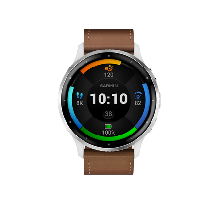 Garmin Venu 3 - Lunette en acier inoxydable argentée avec boîtier en pierre blanche et bracelet en silicone