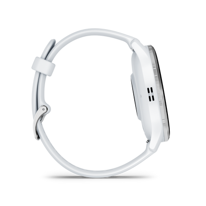 Garmin Venu 3 - Lunette en acier inoxydable argentée avec boîtier en pierre blanche et bracelet en silicone