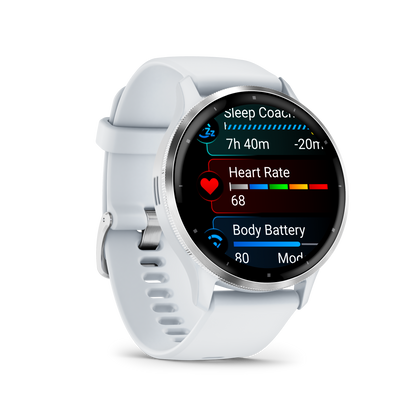 Garmin Venu 3 Silver Stainless Steel Bezel with Whitestone Case and Silicone Band
