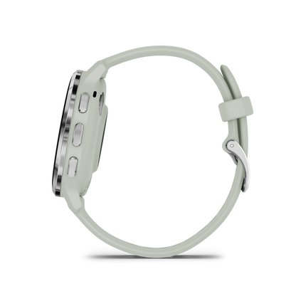 Garmin Venu Silver Stainless Steel Bezel with Sage Gray Case and Silicone Band