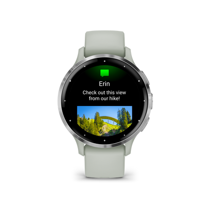 Garmin Venu Silver Stainless Steel Bezel with Sage Gray Case and Silicone Band
