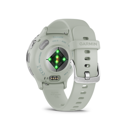 Garmin Venu Silver Stainless Steel Bezel with Sage Gray Case and Silicone Band