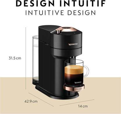 Machine à café et à espresso Nespresso Vertuo Next de De'Longhi - Noir et or rose
