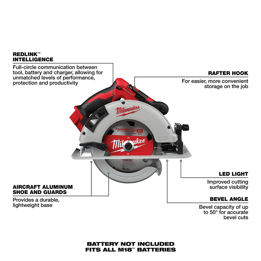 Milwaukee- 2631-20 Scie circulaire 7-1/4" sans balais