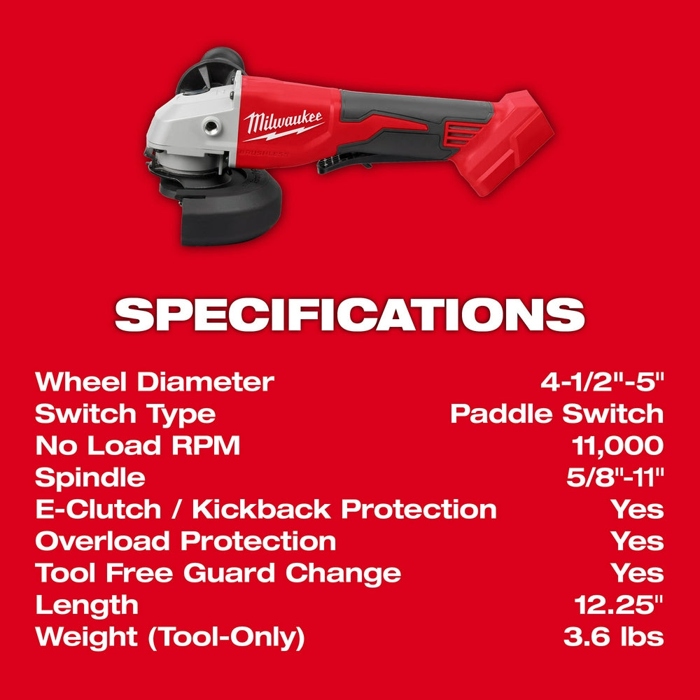 Meuleuse sans fil Milwaukee 18V 4.5" à 5" avec interrupteur à palette - Outil seulement