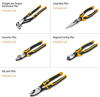 Gearwrench Pitbull Cushion Grip Pliers Set in Foam Storage Tray - 5 Piece