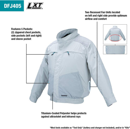 Makita 18V LXT Lithium-Ion Cordless UV Resistant Ventilated Jacket - S - White