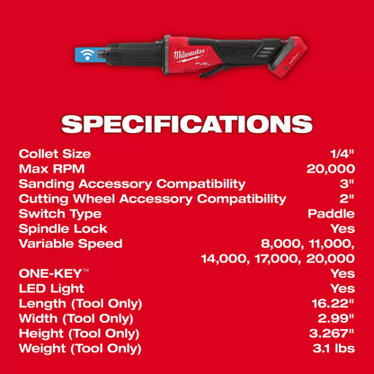 Milwaukee M18 Fuel Variable Speed Braking Die Grinder with Paddle Switch - Tool Only (Outil seul)