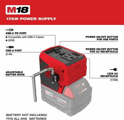 Milwaukee M18 Top Off 175W Power Supply - Outil seulement