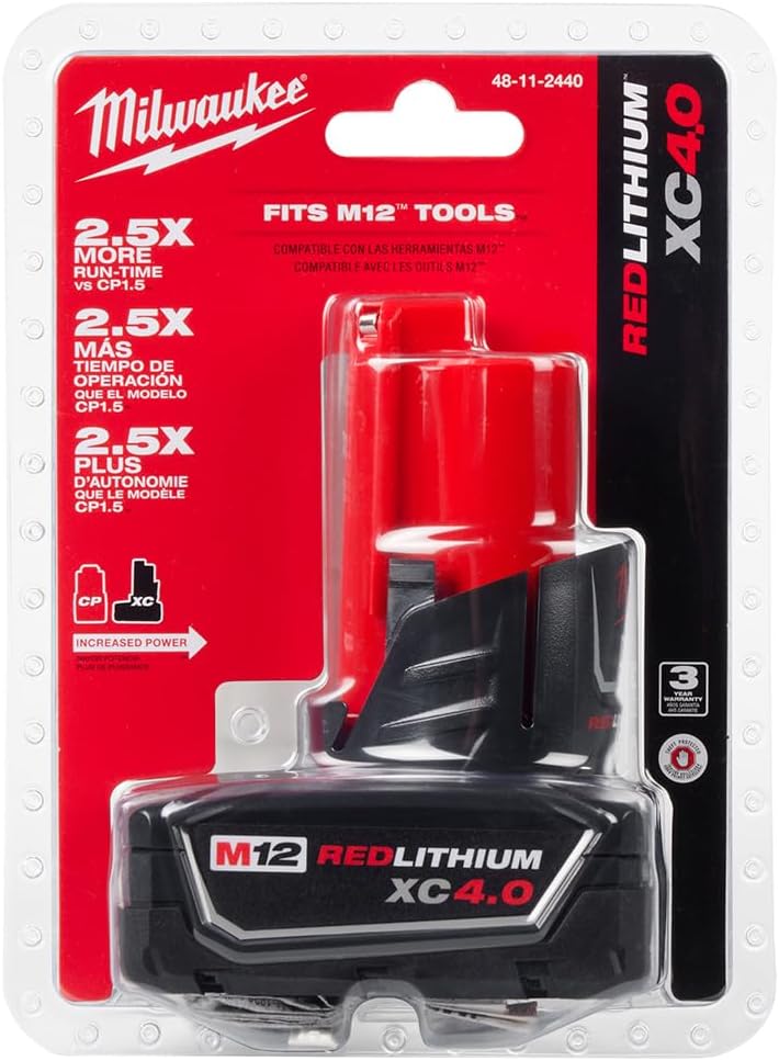 Milwaukee M12 Redlithium XC avec batterie à capacité étendue 4.0 Ah