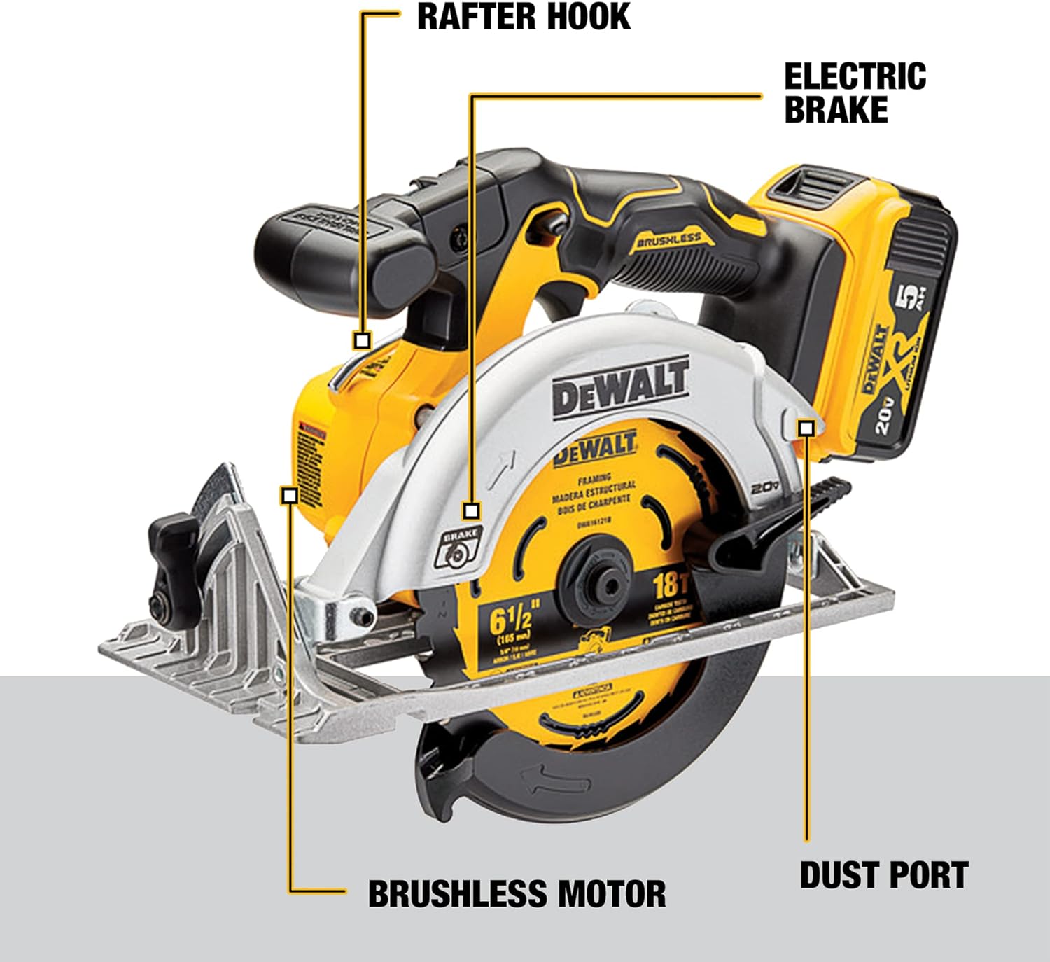 Scie circulaire Dewalt 20V MAX XR 6-1/2" (5.0AH) avec 1 batterie et un sac