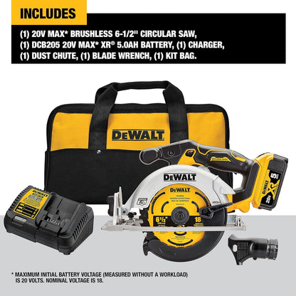 Scie circulaire Dewalt 20V MAX XR 6-1/2" (5.0AH) avec 1 batterie et un sac