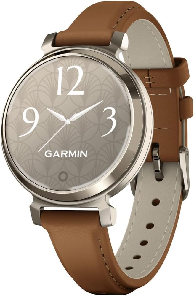 Garmin Lily Smartwatch with Tan Leather Band - Cream Gold