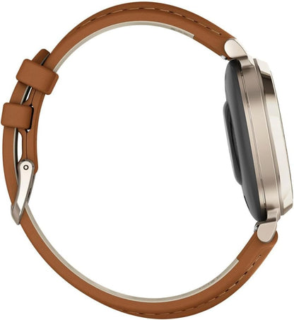 Garmin Lily Smartwatch with Tan Leather Band - Cream Gold