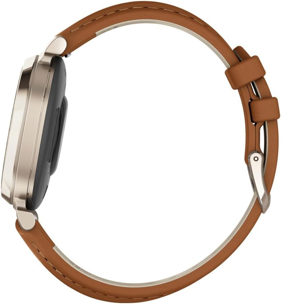 Garmin Lily Smartwatch with Tan Leather Band - Cream Gold