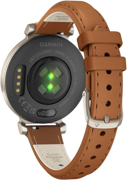 Garmin Lily Smartwatch with Tan Leather Band - Cream Gold