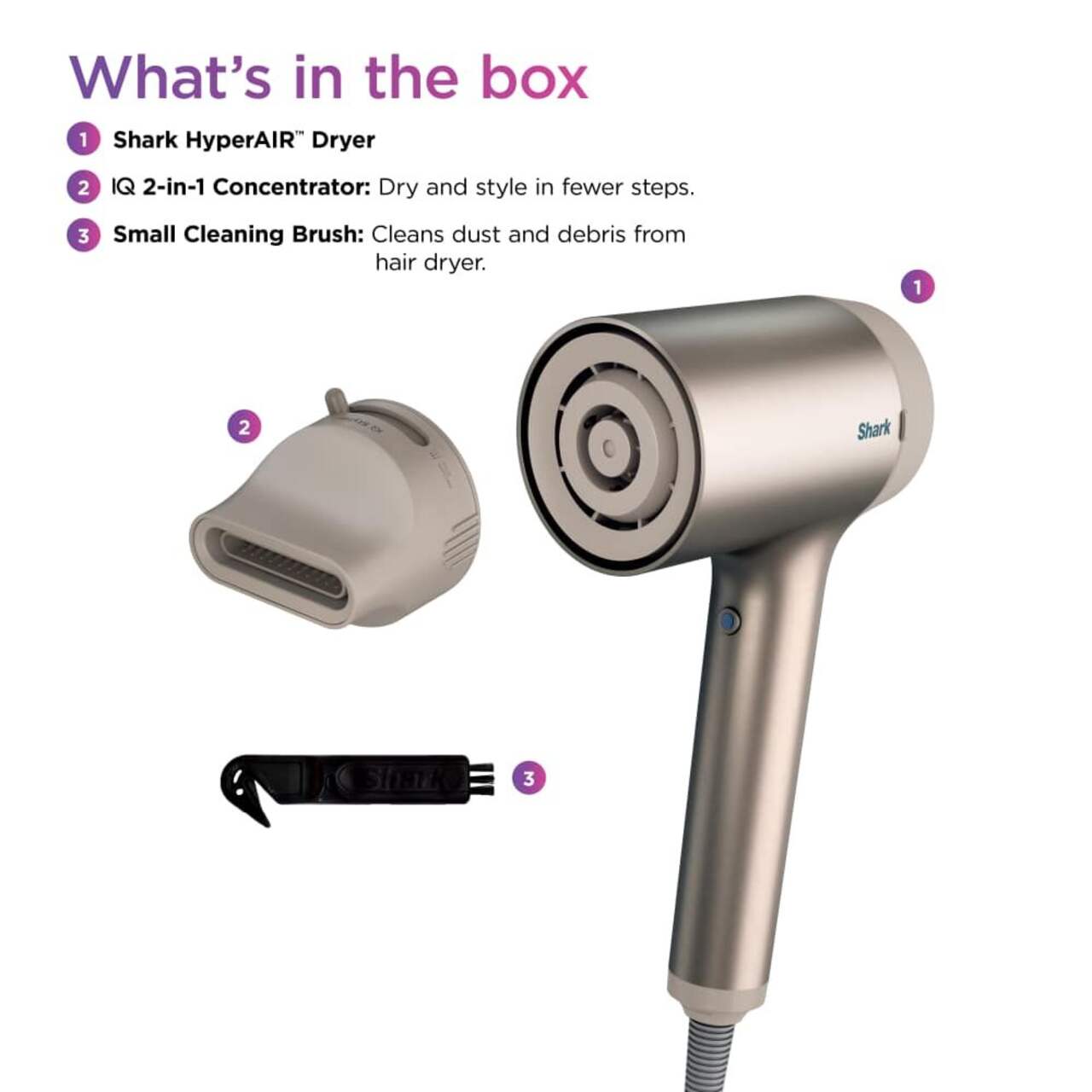 Sèche-cheveux Shark HD102C Hyper AIR avec concentrateur IQ 2 en 1