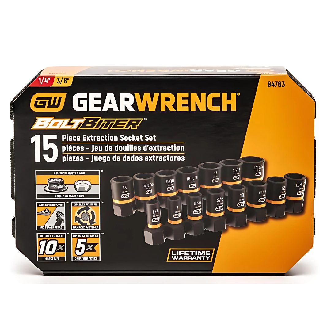 Gearwrench - Ensemble de douilles d'extraction à impact pour boulons 1/4" et 3/8" - 15 pièces